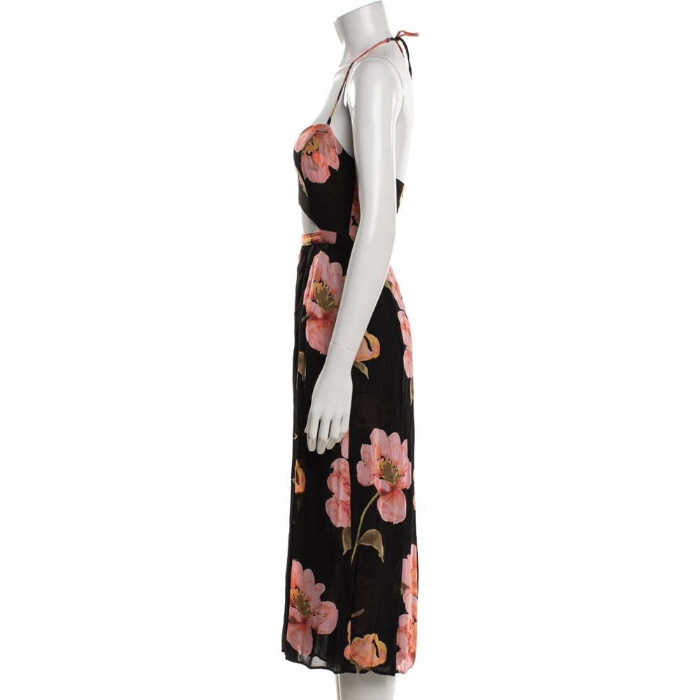 Reformation Addie Floral Cutout Midi Dress - Black with Pink & Coral Floral - Picture 5 of 8